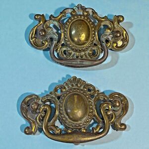 Set of 2 Vintage 1990 Brass Drop Bail Handles Drawer Pulls Gold by Cont-B